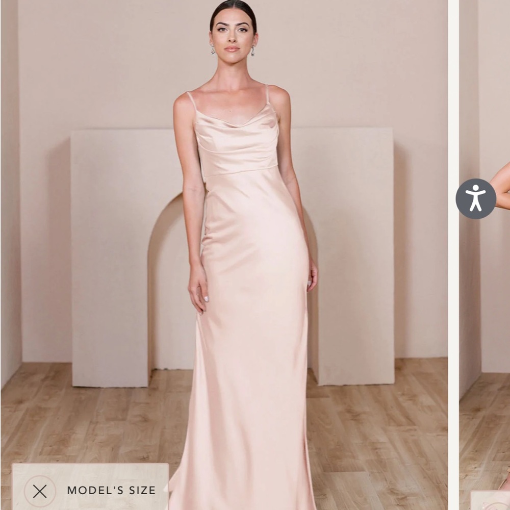 Revelry bridesmaid Skye Satin dress - color Blush